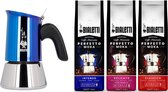 Bialetti Venus Blue Percolator 2 kops + Bialetti koffiepakket 3 x 250gr