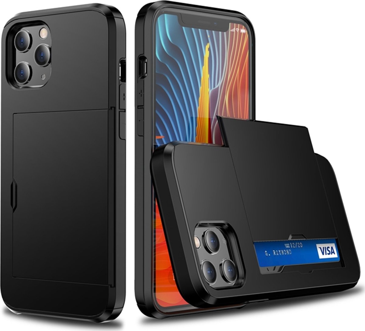 Mobigear Hoesje geschikt voor Apple iPhone 12 Mini Telefoonhoesje met Kaarthouder Hardcase | Mobigear Card Backcover Shockproof met Pasjeshouder | Kaarthouder voor 2 Pasjes | Hoesje voor Pinpas / OV Kaart / Rijbewijs | Schokbestendig iPhone 12 Mini