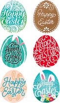 Paas Sticker - Sluitsticker – Ei – Eieren – Happy Easter - 6 assorti | Gekleurde / Geverfde Eieren | Kaart - Envelop | Pasen – Paasfeest | Envelop stickers | Cadeau - Gift - Cadeau