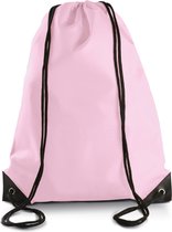 Sport gymtas/draagtas in kleur lichtroze met handig rijgkoord 34 x 44 cm van polyester en verstevigde hoeken