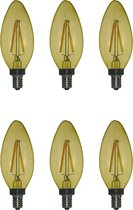Led Lamp E14 - Kaars - 2W (vervangt 20 a 25w) - Goud - Vintage - Dimbaar - Retro look - Amber kleurig - Goud kleurig - Extra warm wit licht - 6 Stuks