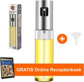 RVS Olijfolie Sprayer met Online Recepten boek - BBQ Accesoires - Barbecue Oliespuit - Olijfolieflesje met Schenktuit - Olie spray bottle - Olie spuitfles - Olijfolie fles - 18cm