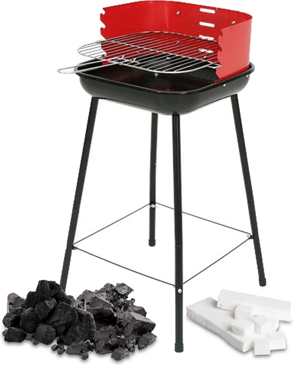 Luxe Barbecue Set met Houtskoolbarbecue Houtskool Briketten en Aanmaakblokjes – Barbecues Handschoenen - Tang Accesoires - Rooster - Tangen - Spatel - RVS - Kolen - Starter - Houder