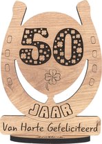 50 jaar - houten verjaardagskaart - wenskaart om iemand te feliciteren - kaart 50ste verjaardag - 12.5 x 17.5 cm