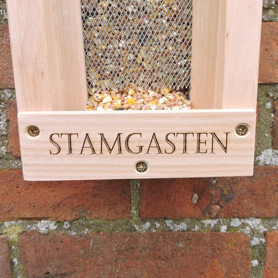 Vogelvoederhuis Stamgasten – Massief Hout met Boomschors Dak – Handgemaakt & Weerbestendig