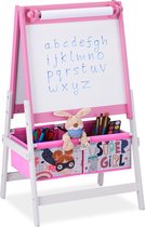 Relaxdays krijtbord kind - schoolbord roze - tekenbord meisjes - staand whiteboard binnen