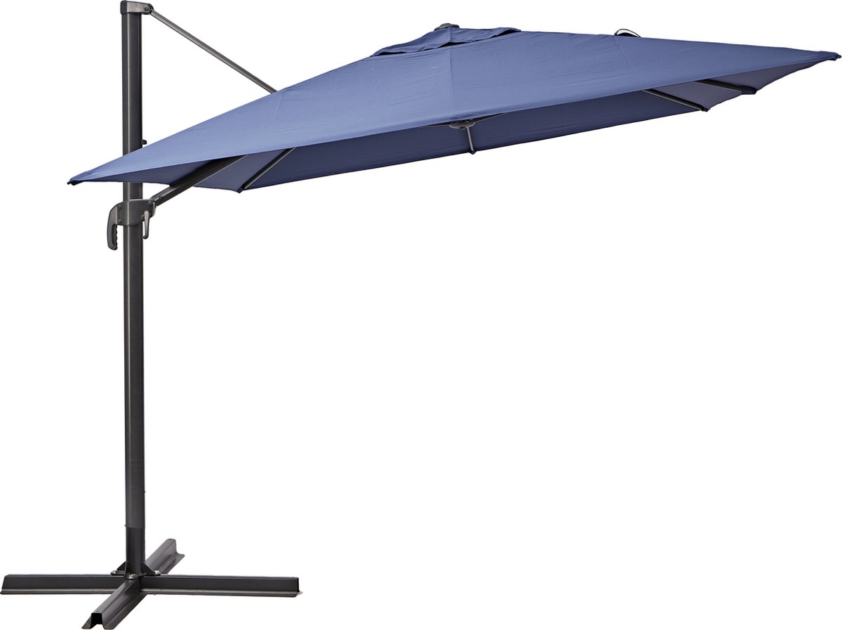 NATERIAAL - Parasol AURA - Rechthoekig - L.280 x B.390 cm - 11.31 m² - Zonwering 100% UV - Waterafstotend - Kantelbaar - 360° draaibaar - Aluminium - Polyester - Marineblauw - Vrijdragende parasol