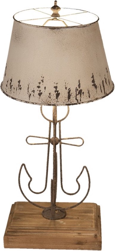 Tafellamp Ø 35*79 cm Creme, Bruin Hout, Ijzer Bureaulamp Nachtlampje