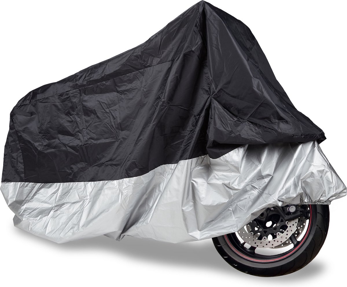 Relaxdays motorhoes - waterdicht - scooterhoes - afdekhoes - polyester - zwart/zilver - XXXL