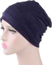 Tulband - Head wrap - Chemo muts – Haarband Damesmutsen - Tulband cap - Hoofddeksel – Beanie - Hoofddoek - Muts - Donkerblauw - Hijab - Slaapmuts - Hoofdwear  – Haarverzorging