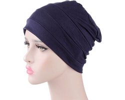 Tulband - Head wrap - Chemo muts – Haarband Damesmutsen - Tulband cap - Hoofddeksel – Beanie - Hoofddoek - Muts - Donkerblauw - Hijab - Slaapmuts - Hoofdwear  – Haarverzorging