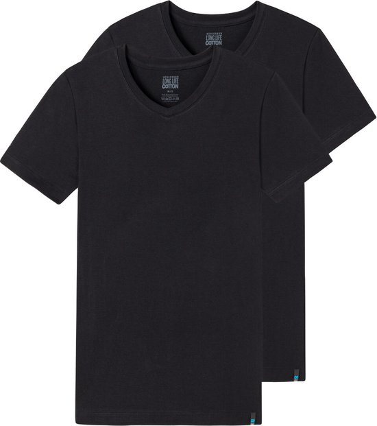 Schiesser Heren t-shirt met V-hals 2 pack Long Life Cotton - Zwart - Maat M