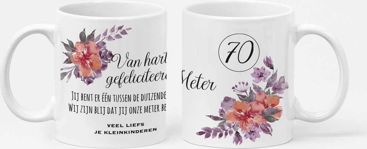 The Mokken Boutique - Mok of beker voor een verjaardag - stevige mok met illsutratie perfect als verjaardagscadeau voor je meter of oma