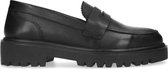 Manfield - Dames - Zwarte leren loafers met grove zool - Maat 39