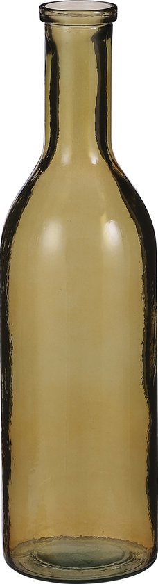 Vase bouteille transparent / jaune ocre / vases en verre écologique 15 x 50 cm - Rioja - Accessoires de maison pour la maison / décorations pour la maison - Verres à fleurs en verre - Vase bouteille / vases bouteille