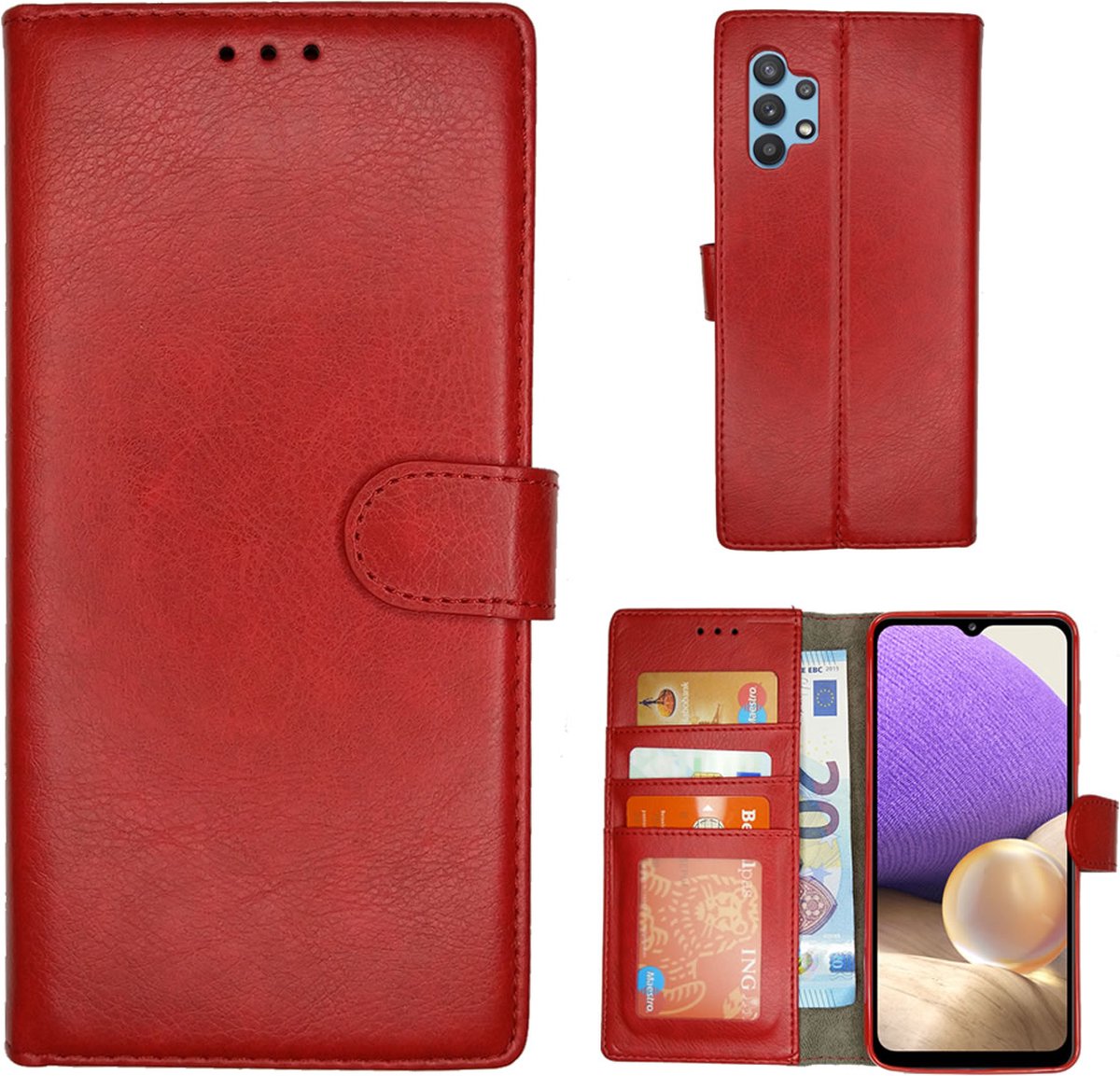 Hoesje geschikt voor Samsung A32 (5G) - Book Case - Zacht Premium Kunstleer met sterke Magneetsluiting - telefoonhoesje - Rood