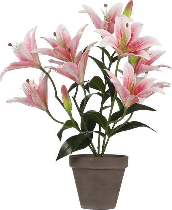 Plante artificielle rose tigre / lis tigre 47 cm en pot plastique gris - Plantes artificielles/ fausses plantes