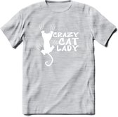 Crazy Cat Lady - Katten T-Shirt Kleding Cadeau | Dames - Heren - Unisex | Kat / Dieren shirt | Grappig Verjaardag kado | Tshirt Met Print | - Licht Grijs - Gemaleerd - 3XL