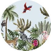 Sanders & Sanders zelfklevende behangcirkel jungle dieren groen, blauw en roze - 601122 - Ø 70 cm