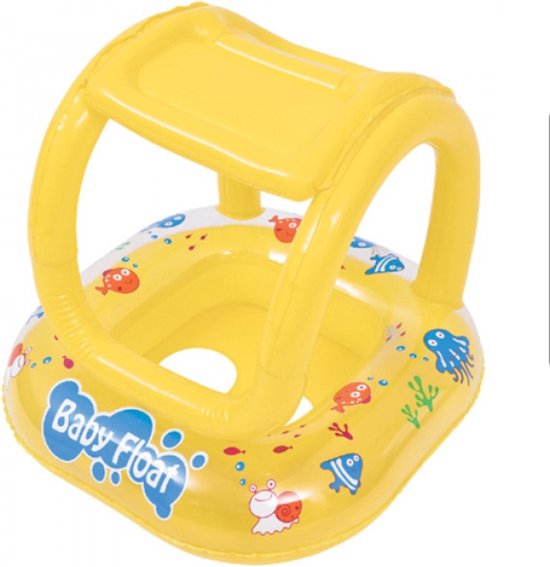 Baby float Zwemring Babyzitje met dak zonwering Geel 66x66