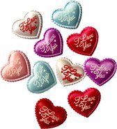 Decoratie hartjes kussentjes per 10 stuks, gemengde kleuren, Valentijnsdag