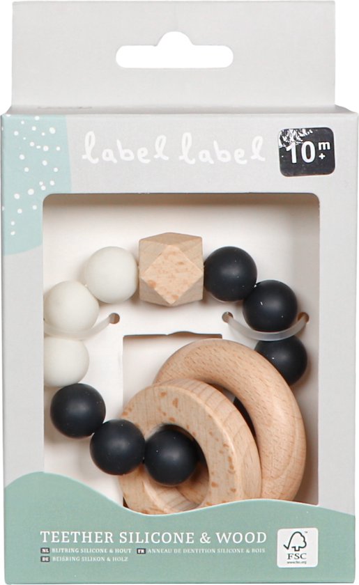 Label Label Zwart/Wit Hout & Silicone Kralen Bijtring LLST-15201 van Label Label — afbeelding 2