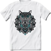 Uil - Dieren Mandala T-Shirt | Lichtblauw | Grappig Verjaardag Zentangle Dierenkop Cadeau Shirt | Dames - Heren - Unisex | Wildlife Tshirt Kleding Kado | - Wit - S