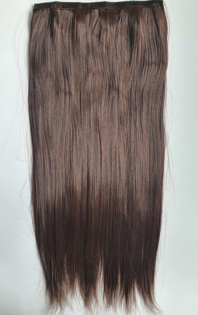 Clip in hairextension 1 baan stijl medium bruin lang krullen en stijlen mogelijk tot 130 graden extra vol