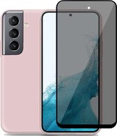 Hoesje geschikt voor Samsung S22 + Privacy Screenprotector – Privé Gehard Glas Cover - Suède Case Rose