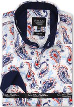 Heren Overhemd - Slim Fit - Orange Bleu Paisley - Wit - Maat XL