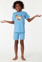 Woody pyjama unisex - hemelblauw-blauw gestreept - axolotl vis - 221-1-PLE-Z/958 - maat 92