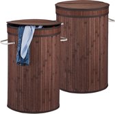 Relaxdays 2x wasmand bamboe - ronde wasbox met deksel - 63 x 40 cm - 65 liter - bruin