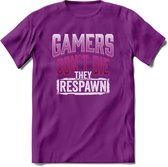 Gamers don't die T-shirt | Roze | Gaming kleding | Grappig game verjaardag cadeau shirt Heren – Dames – Unisex | - Paars - M