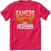 Gamers don't die T-shirt | Geel | Gaming kleding | Grappig game verjaardag cadeau shirt Heren – Dames – Unisex | - Roze - XXL