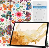 Case2go - Tablet hoes & Screenprotector geschikt voor Samsung Galaxy Tab S8 Plus - 12.4 Inch - Auto Wake/Sleep functie - Vlinders