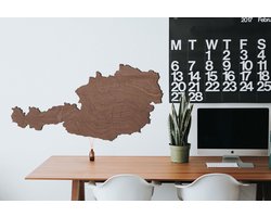 HOUTEN WANDDECORATIE / WOODEN WALL DECORATION - MUURDECORATIE / WALL ART - LANDKAART OOSTENRIJK / COUNTRY MAP AUSTRIA - 105 x 54cm - DONKER HOUT / DARK WOOD - WANDFIGUUR ÖSTERREICH - ECHT HOUT - REAL WOOD