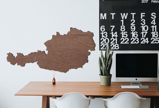 HOUTEN WANDDECORATIE / WOODEN WALL DECORATION - MUURDECORATIE / WALL ART - LANDKAART OOSTENRIJK / COUNTRY MAP AUSTRIA - 105 x 54cm - DONKER HOUT / DARK WOOD - WANDFIGUUR ÖSTERREICH - ECHT HOUT - REAL WOOD