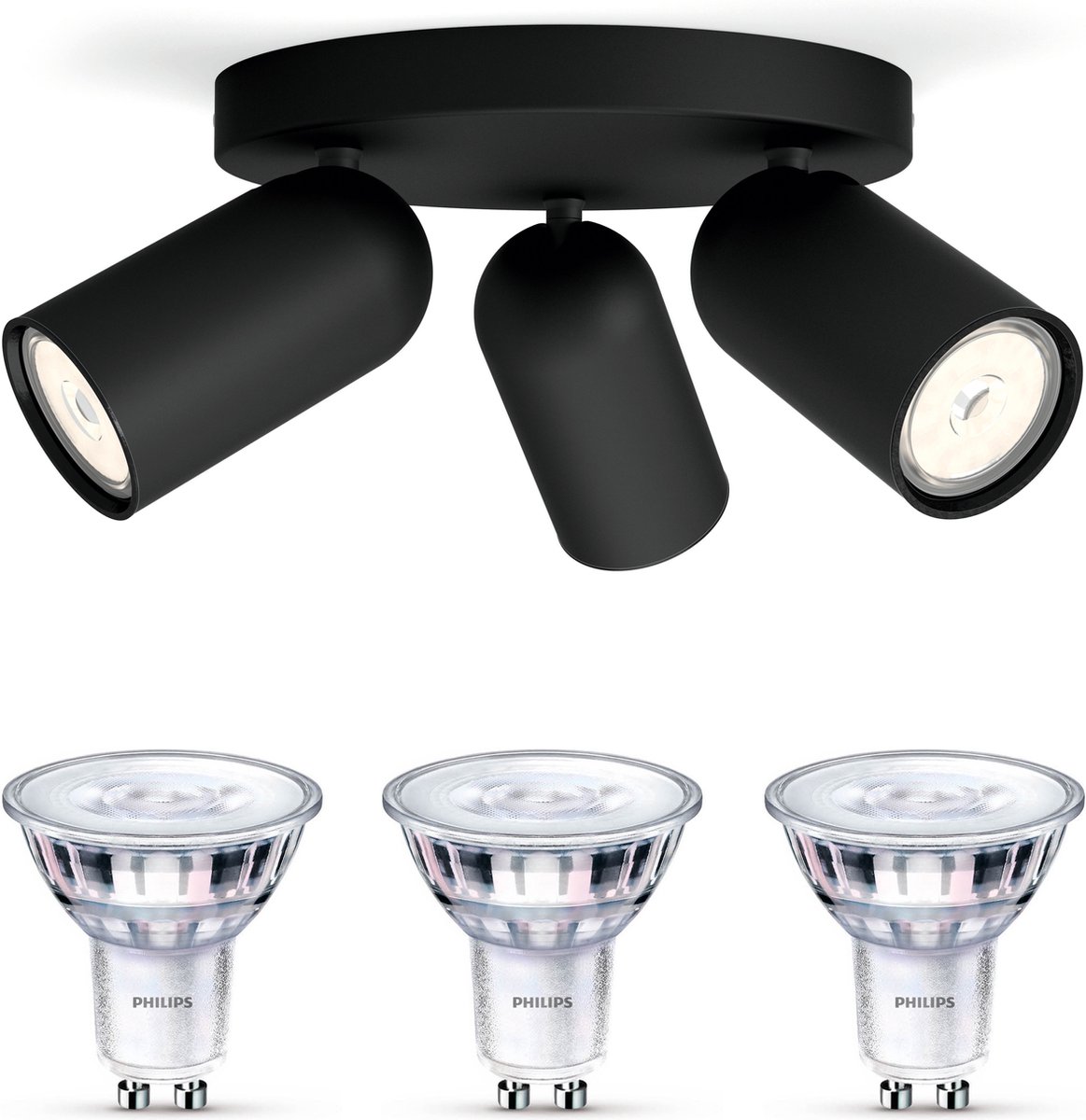 Philips myLiving PONGEE Opbouwspot - Zwart - 3 lichtpunten - Incl. Philips LED Scene Switch Gu10 50W