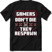 Gamers don't die pixel T-shirt | Rood | Gaming kleding | Grappig game verjaardag cadeau shirt Heren – Dames – Unisex | - Zwart - XXL