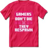 Gamers don't die pixel T-shirt | Neon Roze | Gaming kleding | Grappig game verjaardag cadeau shirt Heren – Dames – Unisex | - Roze - M