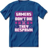 Gamers don't die pixel T-shirt | Neon Roze | Gaming kleding | Grappig game verjaardag cadeau shirt Heren – Dames – Unisex | - Donker Blauw - XL