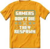 Gamers don't die pixel T-shirt | Blauw | Gaming kleding | Grappig game verjaardag cadeau shirt Heren – Dames – Unisex | - Geel - S