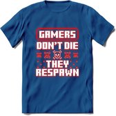 Gamers don't die pixel T-shirt | Neon Rood | Gaming kleding | Grappig game verjaardag cadeau shirt Heren – Dames – Unisex | - Donker Blauw - L