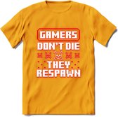 Gamers don't die pixel T-shirt | Neon Rood | Gaming kleding | Grappig game verjaardag cadeau shirt Heren – Dames – Unisex | - Geel - 3XL