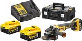 Bol.com DeWalt DCG405P3 18V Li-Ion accu haakse slijper set (3x 5.0Ah accu) in TSTAK - 125mm - koolborstelloos aanbieding