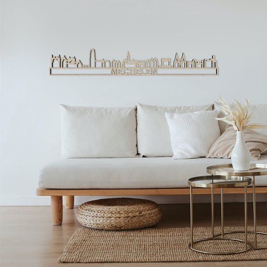 Skyline Mechelen Peuplier Bois 130 Cm Décoration murale Pour Le Mur Avec Texte City Shapes