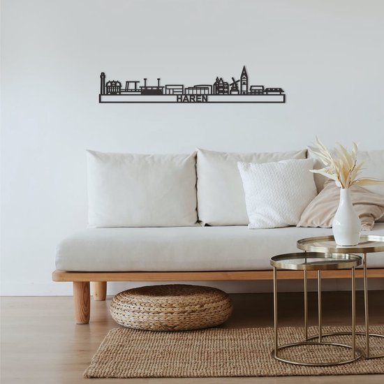 Skyline Haren Zwart Mdf 90 Cm Wanddecoratie Voor Aan De Muur Met Tekst City Shapes