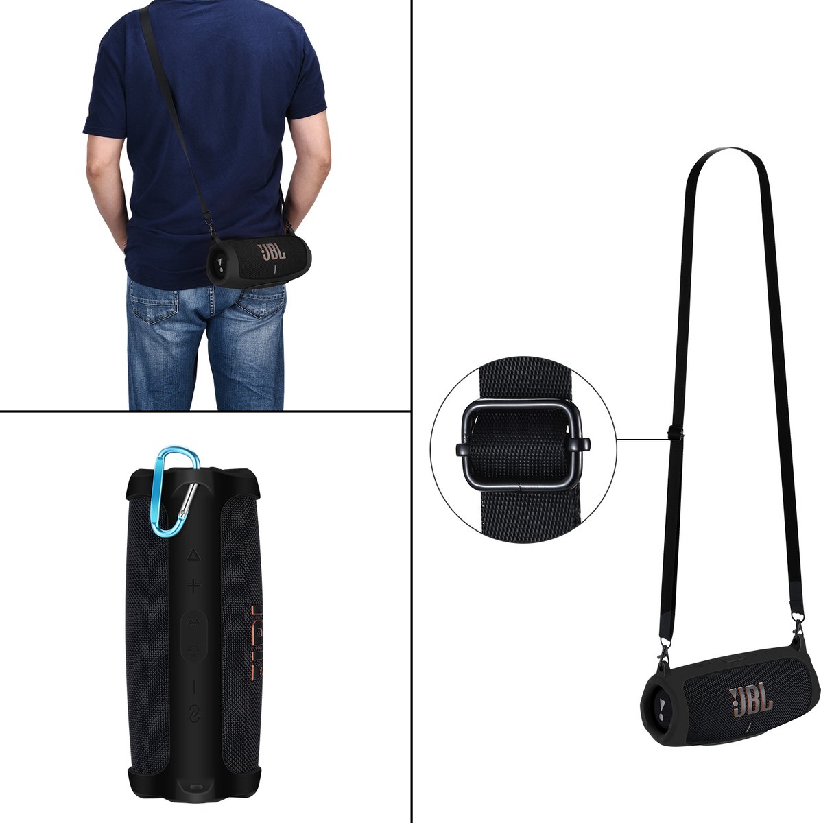 Co2CREA Siliconen Hoes Voor JBL Charge 6 – Met Karabijnhaak En Schouderriem