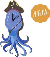 Kinderklok Octopus / Inktvis | STIL UURWERK | dieren wandklok van hout voor kinderkamer en babykamer - decoratie accessoires | jongens slaapkamer