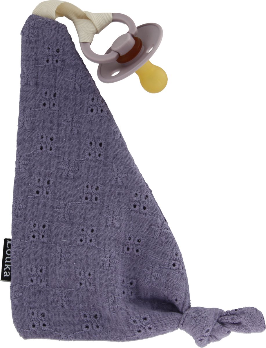 Goedkoopste Louka Speendoekje driehoek broderie paars - hydrofiel katoen - speenknuffel - excl. Bibs speen